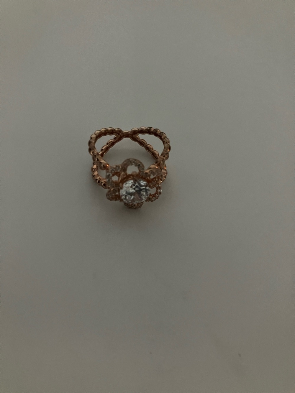 Rose Gold Over Sterling Silver Halo Ring with Cubic Zirconias